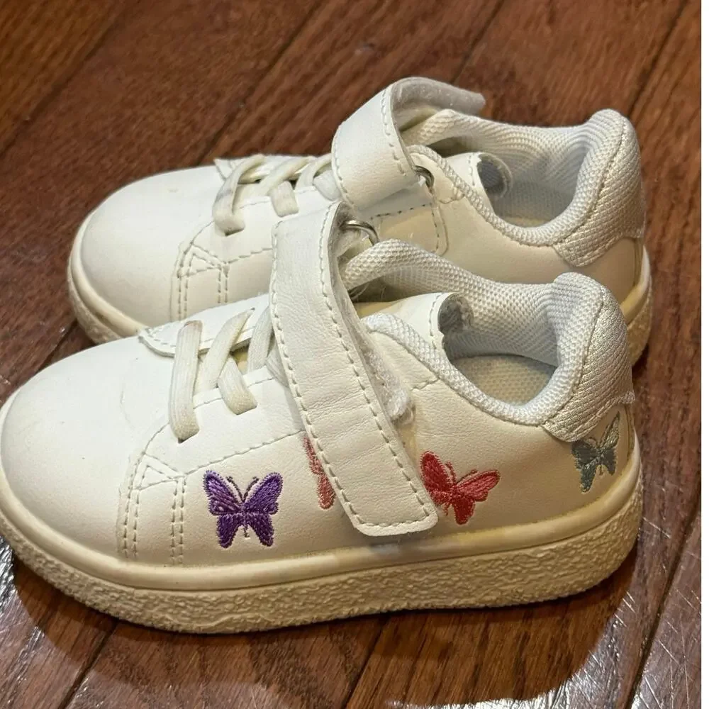 Toddler 6.5C Embroidered Butterfly Sneakers  Non-Slip, Hook & Loop Casual Play